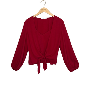AMANDA‎ UPRICHARD New York Women's Large Red Tie Front Balloon Sleeve Boho Top